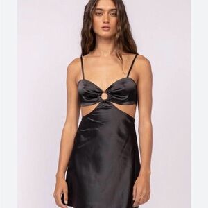 Zara Sleek Black Satin Cutout Mini Dress
